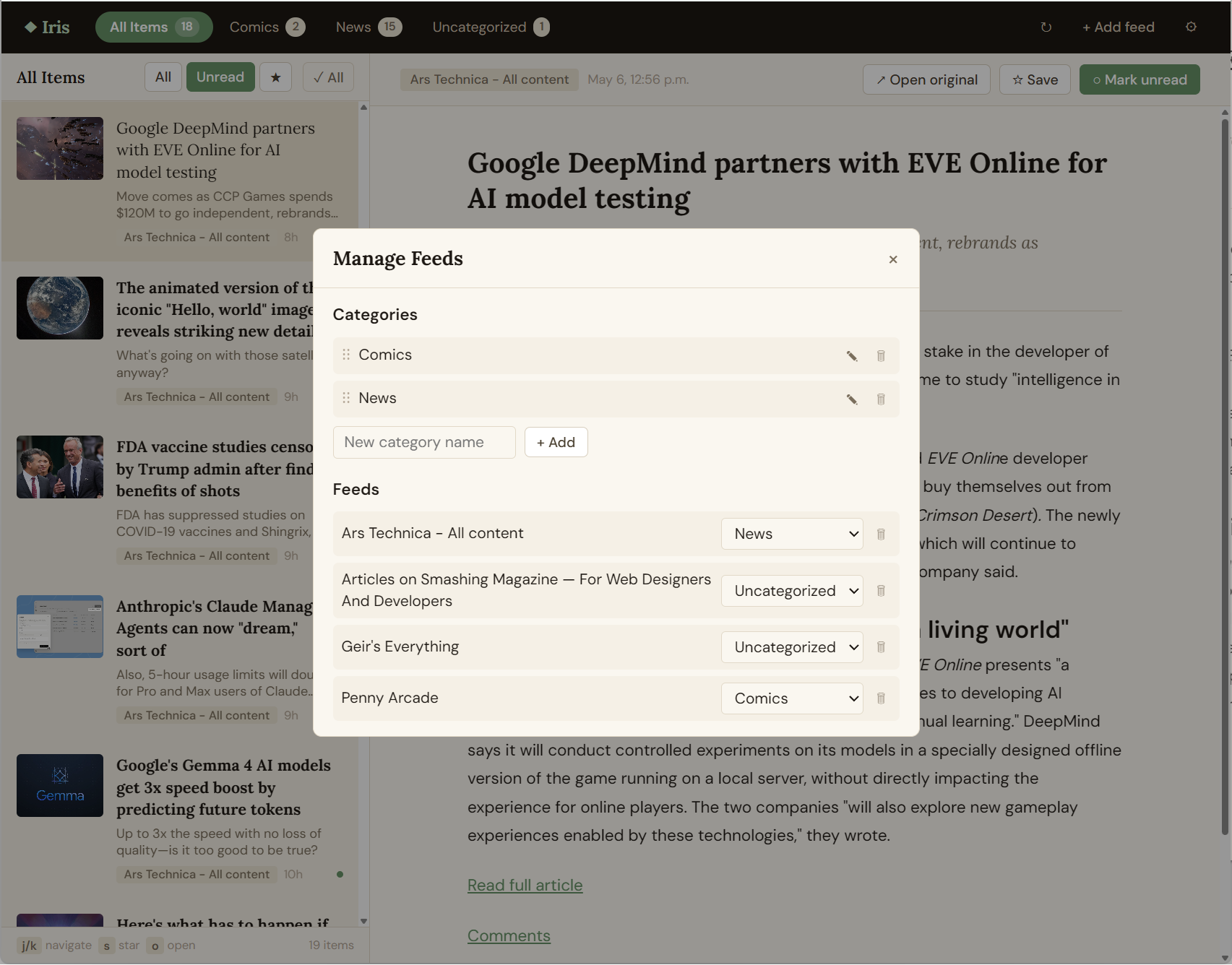 Iris feed manager
